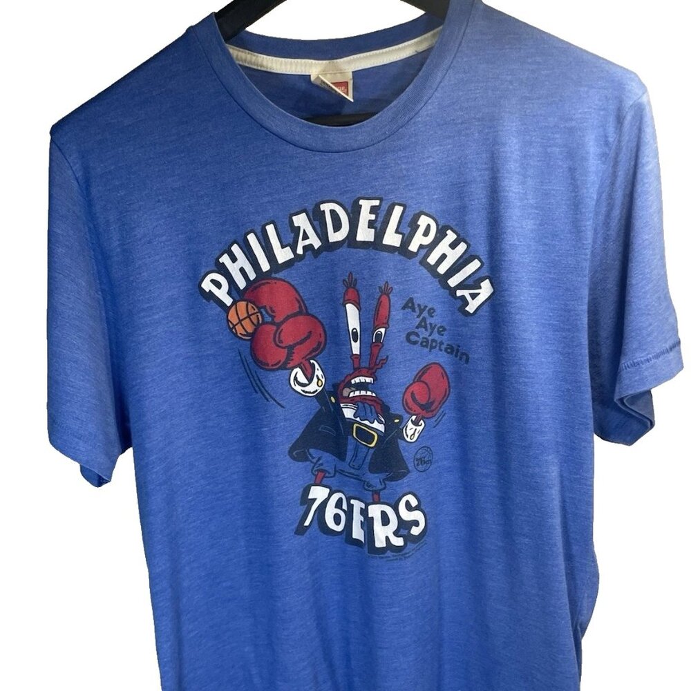 Homage x NBA Philadelphia 76ers Mr. Krabs SpongeBob T-Shirt - Blue Size Large